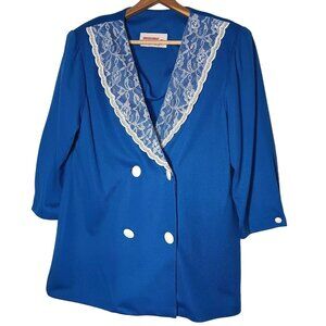 Whirlaway Knit Blazer Shirt L/XLRoyal Blue Lace Double Breasted Vintage READ